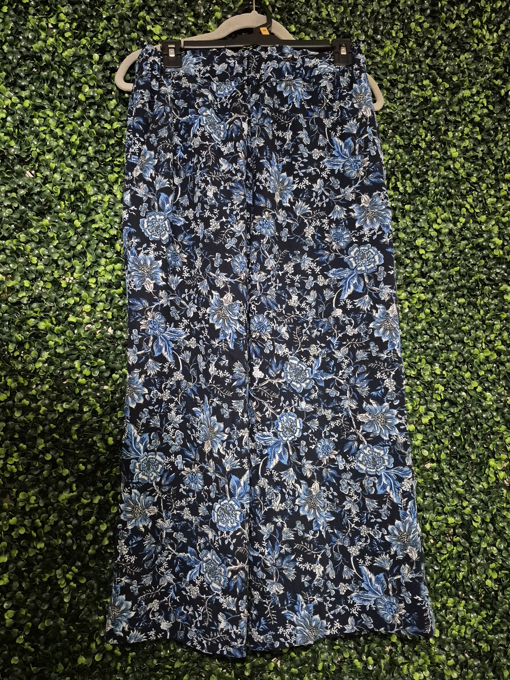 H&M Navy Floral Wide-Leg Pants with Light Blue Accents